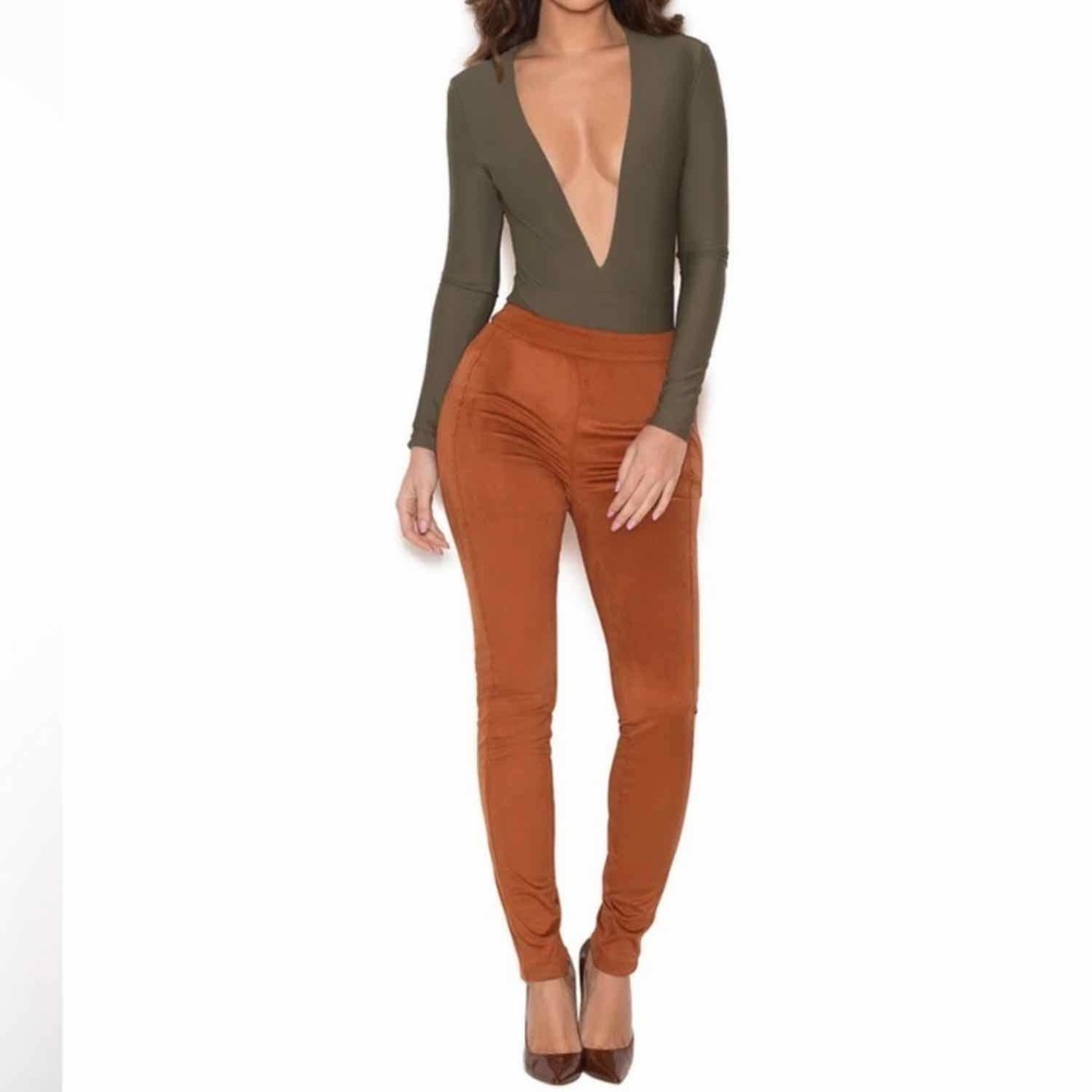 House of CB Sazan Faux Suede Tan Pants Size Medium